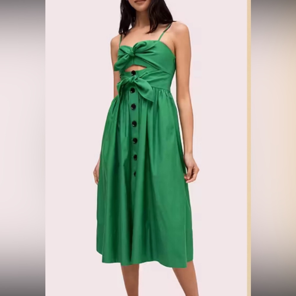 Kate Spade New York Green Sweetheart Midi Dress with Pockets - Size 12
